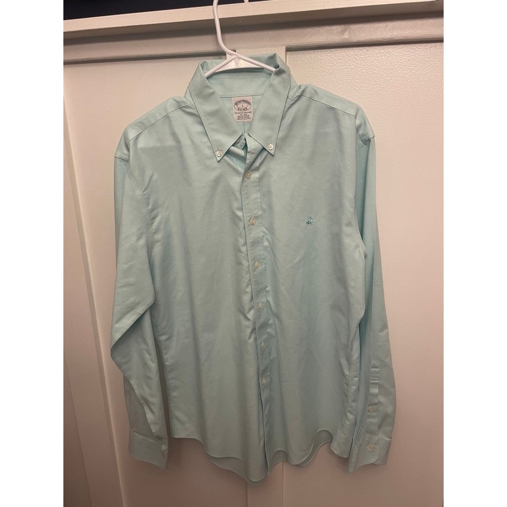 Brooks Brothers Mens Non-Iron Supima Cotton Oxford Shirt Light Blue Large L